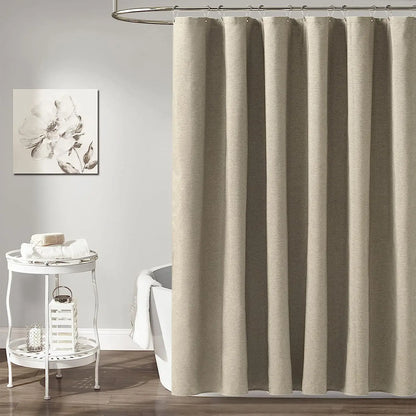Cortina de ducha de lino de lujo – Cortina de baño de tela impermeable con ganchos de metal