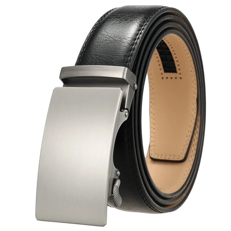 Plyesxale Men's Brown Leather Belt 2026 – Automatic Buckle Vintage Belt for Jeans, Luxury-Style Casual Waist Strap, Ceinture Homme B9