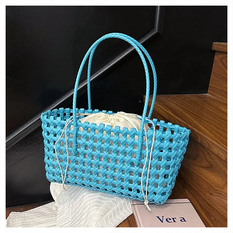 Bolso Cesta de Paja Tejido a Mano para Mujer – Bolso de Hombro de Ratán, Bolso de Playa de Verano para Mujer, Cartera de Viaje de Diseño para Compras, Vacaciones y Salidas Casuales