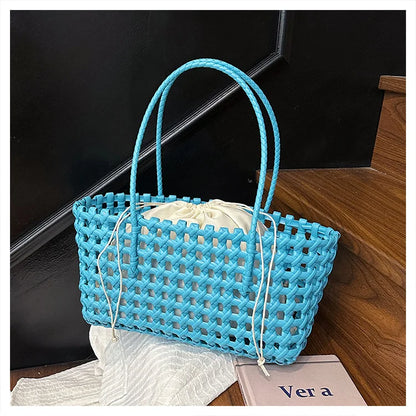 Bolso Cesta de Paja Tejido a Mano para Mujer – Bolso de Hombro de Ratán, Bolso de Playa de Verano para Mujer, Cartera de Viaje de Diseño para Compras, Vacaciones y Salidas Casuales