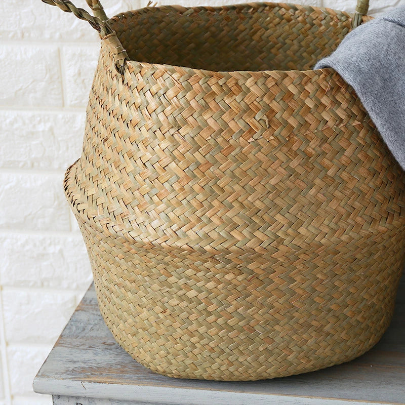 Cesta de mimbre de algas marinas Zerolife – Maceta colgante de ratán natural, cesto de ropa sucia, cesta de pícnic y cesta organizadora para el hogar Cesta Mimbre para plantas, ropa y decoración