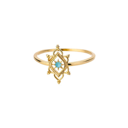 Gold Stainless Steel Lotus Flower Opal Ring – Vintage Oval Stone Statement Ring for Women | Elegant Fashion Jewelry Gift