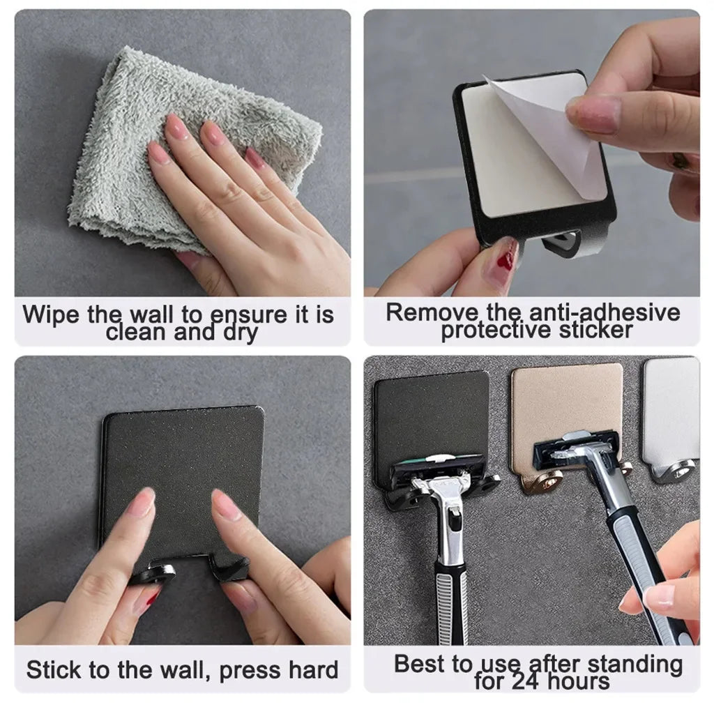 Stainless Steel Razor Holder – Wall Mounted Bathroom Shaver Storage Hook, Punch-Free Razor Rack Organizer, Men’s Shaving Accessory Shelf for Shower & Bathroom Storage