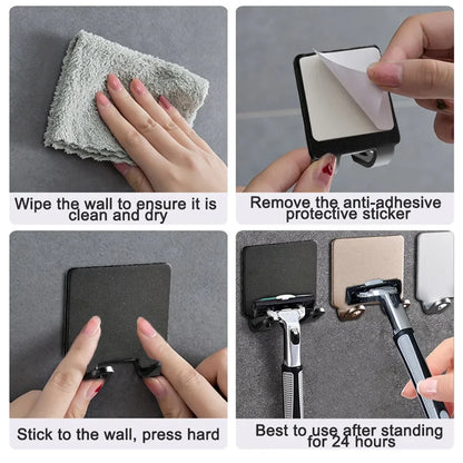Stainless Steel Razor Holder – Wall Mounted Bathroom Shaver Storage Hook, Punch-Free Razor Rack Organizer, Men’s Shaving Accessory Shelf for Shower & Bathroom Storage