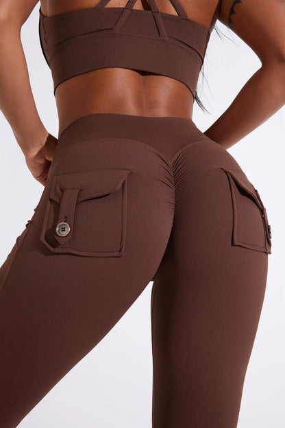 DIAS FIT JOY Pantalon de yoga évasé taille haute pour femme – Legging patte d'éléphant push-up avec poches, pantalon d'entraînement à séchage rapide pour la course, la gym, le fitness et l'exercice