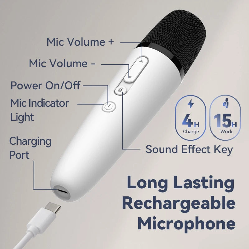 T1 Tesla Car Karaoke Microphone – Rechargeable Wireless Mic with USB-A & USB-C Receiver, Plug-and-Play No Pairing Required