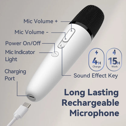 T1 Tesla Car Karaoke Microphone – Rechargeable Wireless Mic with USB-A & USB-C Receiver, Plug-and-Play No Pairing Required