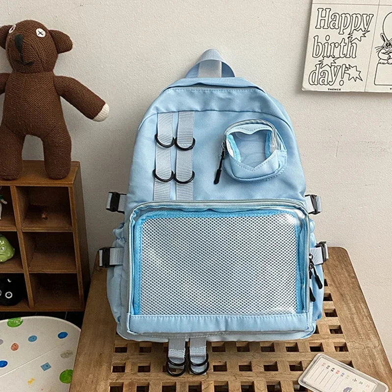 Mochila Ita Kawaii Estilo Collage – Mochila Escolar Transparente con Bolsillo en Forma de Corazón para Adolescentes, Mochila de Moda Japonesa JK, Mochila para Laptop para Mujeres, Bolso de Hombro para Estudiantes Estilo Harajuku 2024
