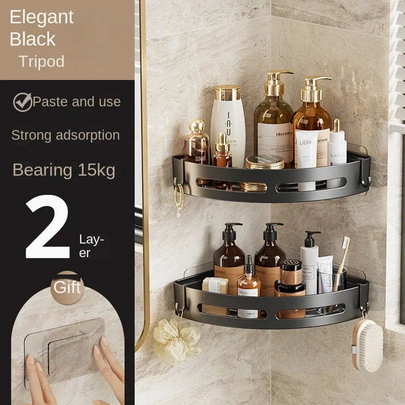Plastic Bathroom Storage Rack – Adhesive Shower Caddy Shelf, No Drill Shampoo Holder Organizer, Corner Storage Shelf for Bathroom, Towel & Bath Accessories Rack 1/2/3pcs