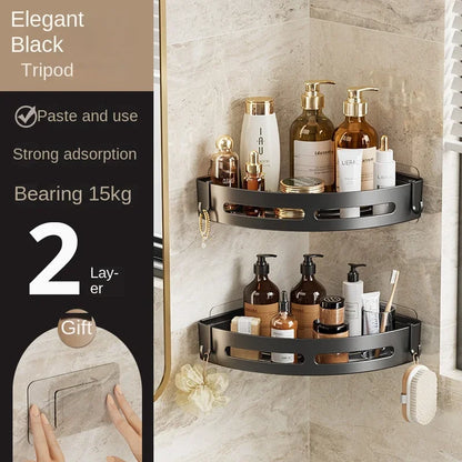 Plastic Bathroom Storage Rack – Adhesive Shower Caddy Shelf, No Drill Shampoo Holder Organizer, Corner Storage Shelf for Bathroom, Towel & Bath Accessories Rack 1/2/3pcs
