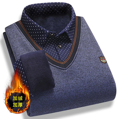 Men’s Fleece Polo Sweater – Long Sleeve Collared Pullover, Warm Knitted Top for Vintage Smart Casual Autumn & Winter Wear