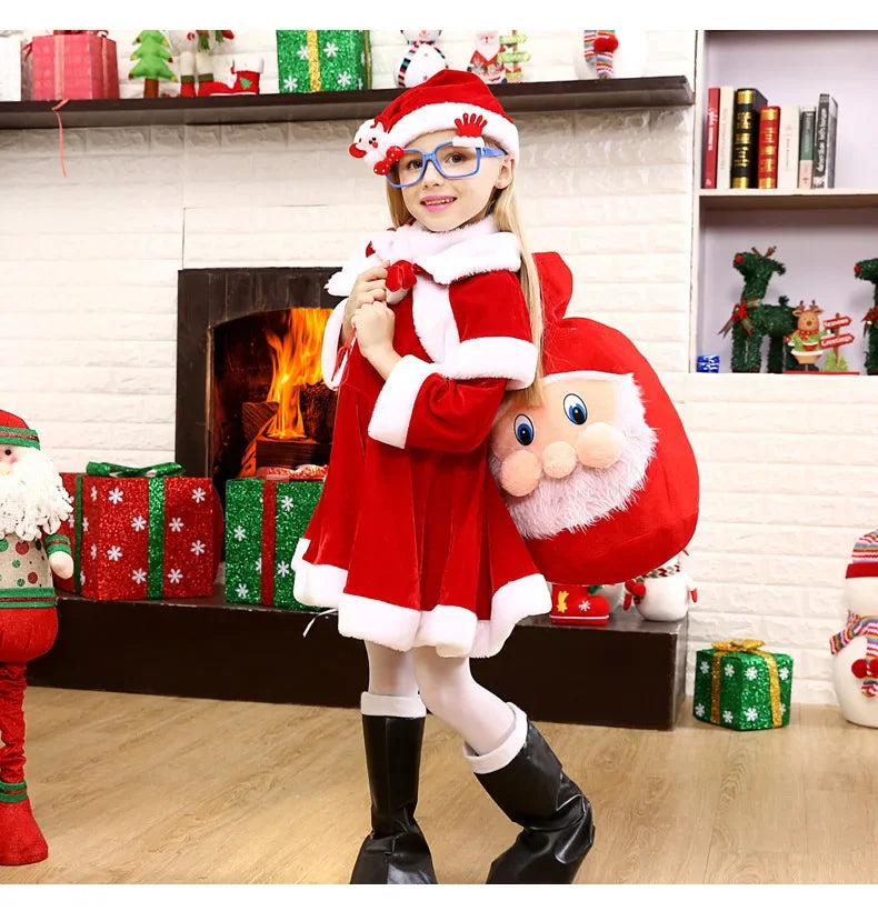 Baby Boys and Girls Santa Claus Christmas Costume Set, Kids Xmas Outfit with Top, Pants or Dress, Hat and Belt, Cute Holiday Cosplay Clothing for Christmas Parties, New Year Celebrations and Festive Events