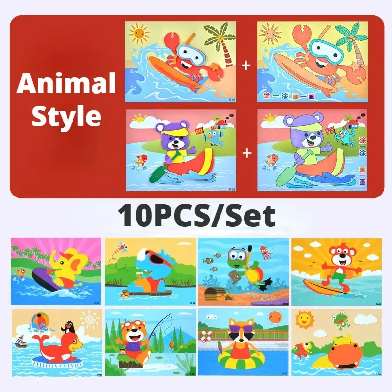 Lot de 10 puzzles autocollants 3D en mousse EVA – Kit de loisirs créatifs sur le thème des animaux de dessin animé pour l'apprentissage et le jeu créatif des enfants