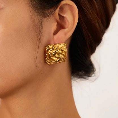 Pendientes de Moda Llamativos de Acero Inoxidable Chapado en Oro Círculo Geométrico Retorcido Vintage para Mujer