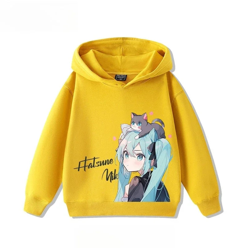 Hatsune Miku 2025 Cartoon Print Hooded Sweatshirt – Boys & Girls All-Match Autumn/Winter Top