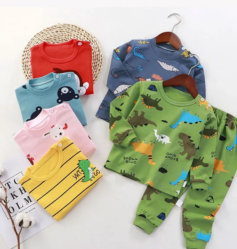 Conjunto de ropa de algodón para niños – Traje de otoño invierno para niños y niñas, cómodo conjunto de pijama de manga larga y pantalones, ropa informal de estar por casa para niños, ropa interior cálida y ropa de regalo de Navidad