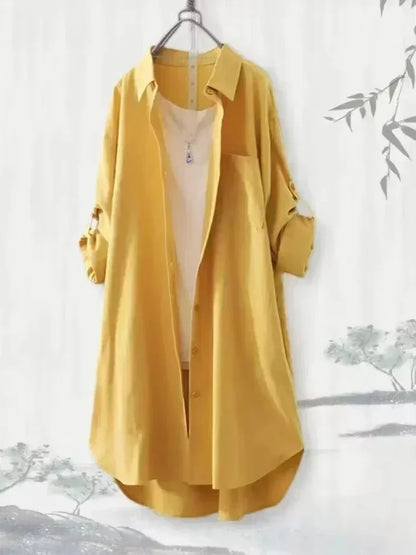 Plus Size Women's Long Sleeve Blouse – Breathable Loose Korean-Style Solid Color Casual Shirt
