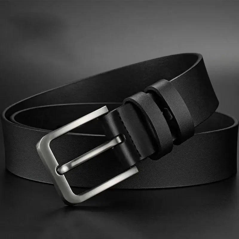 Cinturón de negocios de cuero de PU para hombre con hebilla cuadrada de aleación para jeans y pantalones de vestir