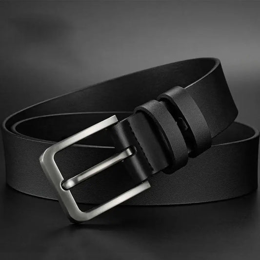 Cinturón de negocios de cuero de PU para hombre con hebilla cuadrada de aleación para jeans y pantalones de vestir