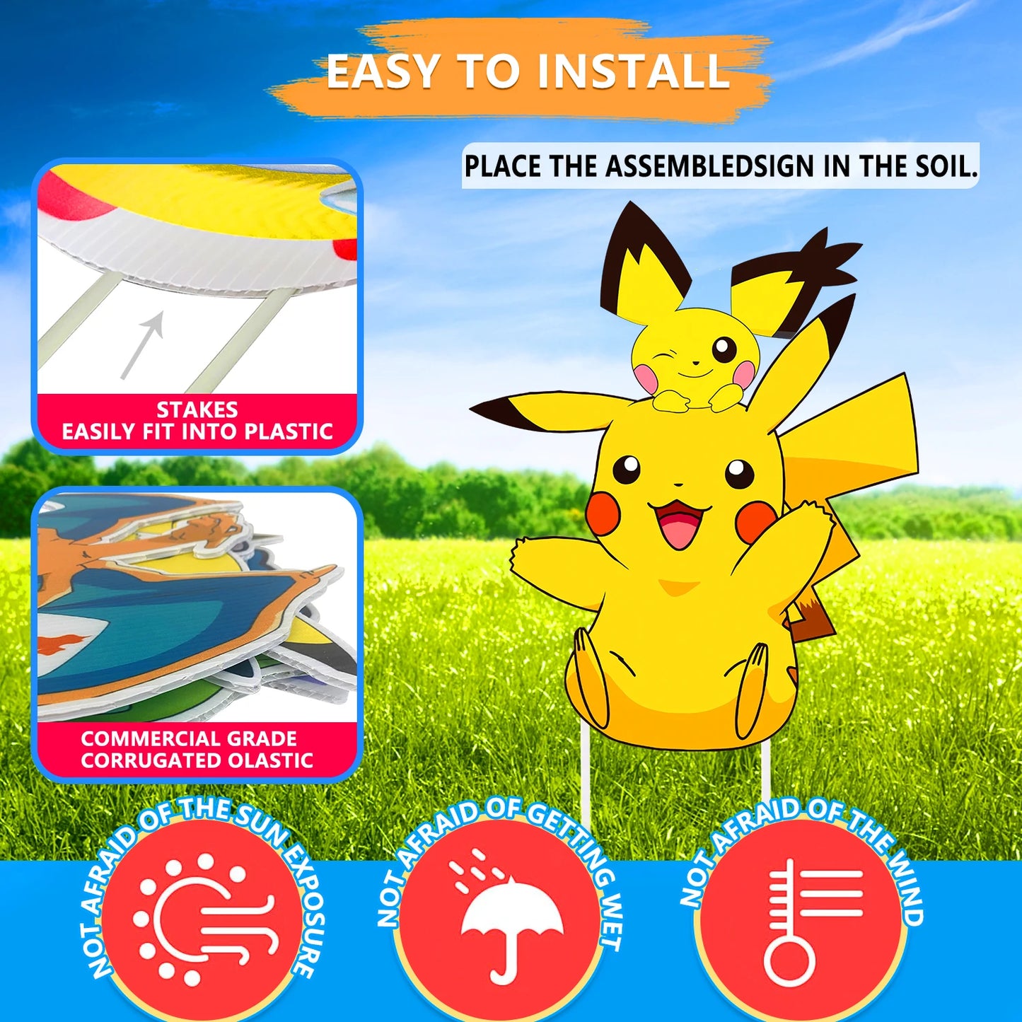 Pokémon Yard Signs Set – 8PCS Party Outdoor Decorations with Stakes (Birthday & Event Decor)