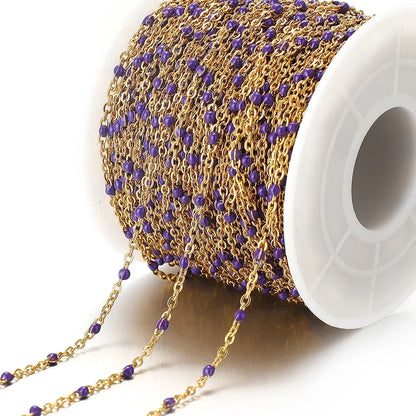 Cadena de eslabones de cuentas de esmalte dorado de acero inoxidable de 2M – Cadena DIY de aceite de goteo para collares, pulseras y suministros de fabricación de joyas