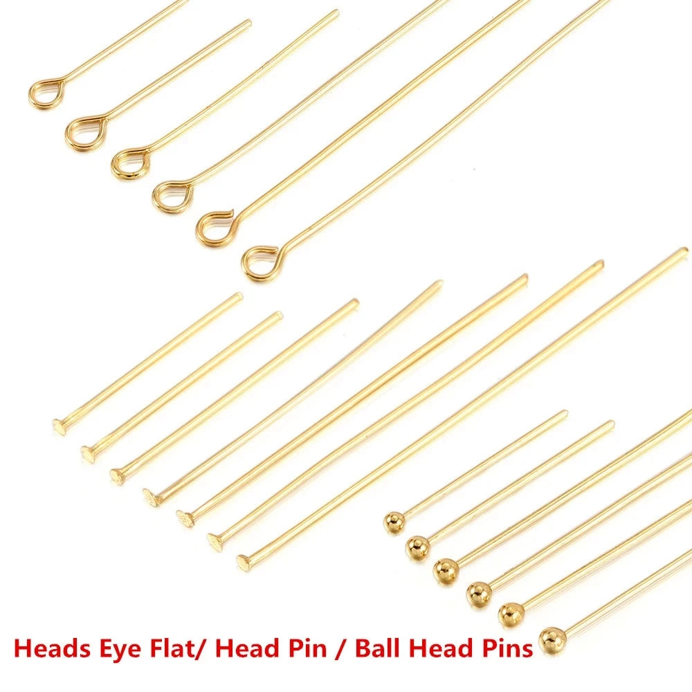 Juego de 50 a 100 imperdibles de acero inoxidable – Alfileres de bola, planos y de ojo chapados en oro y plata para hacer joyas y manualidades DIY