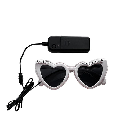 Just Married LED Heart Glasses – Light-Up EL Neon Glasses for Weddings, Engagements & Bridal Showers