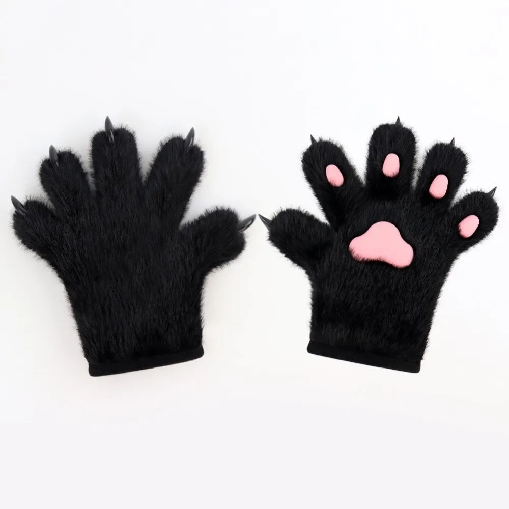 Cute Cartoon Cat Paw Gloves – Thick Furry Warm Mittens, Puppy Claw Cosplay Props for Parties, Costumes & Anime Events
