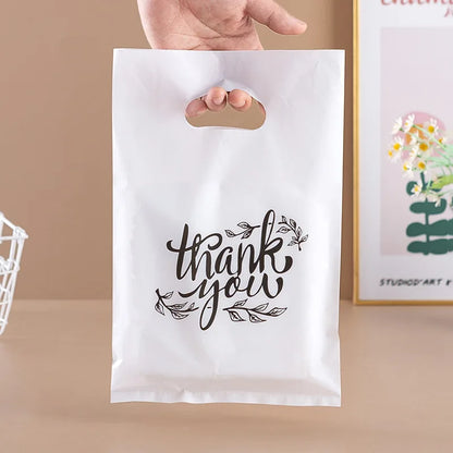 10/50/100 BOLSAS DE PLÁSTICO DE AGRADECIMIENTO – Bolsas de compras para pequeñas empresas, para bodas, cumpleaños, dulces, pasteles, tiendas minoristas y embalaje de regalos