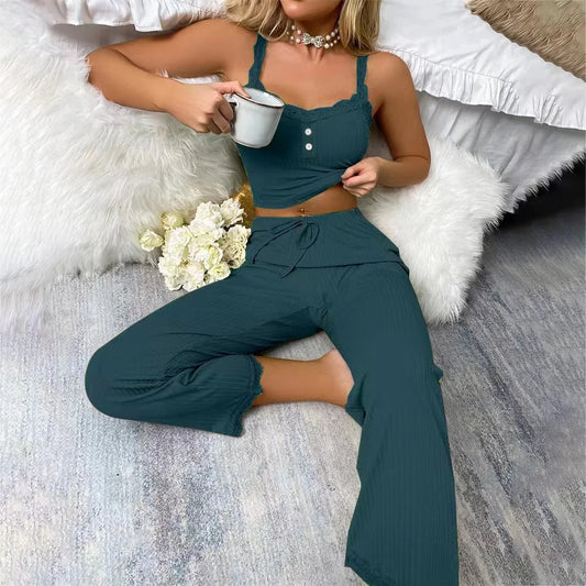 Conjunto de pijama de otoño para mujer – 2 piezas de top de manga larga y pantalón, ropa de dormir suave y cómoda, y conjunto para estar en casa