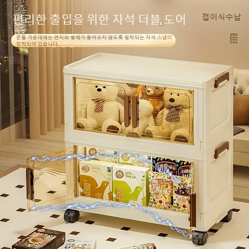 Caja de almacenamiento plegable con puerta transparente – Organizador grande y duradero para ropa, libros, juguetes y almacenamiento en el hogar