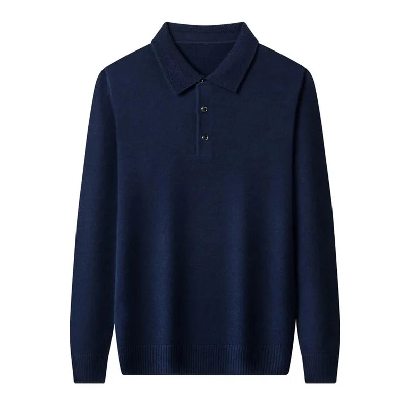 Men’s Luxury Merino Wool Cashmere Sweater – Buttoned Polo Collar Pullover, Warm Knitwear for Autumn & Winter Casual Wear
