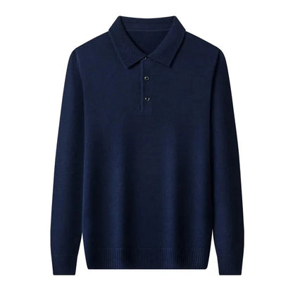 Men’s Luxury Merino Wool Cashmere Sweater – Buttoned Polo Collar Pullover, Warm Knitwear for Autumn & Winter Casual Wear