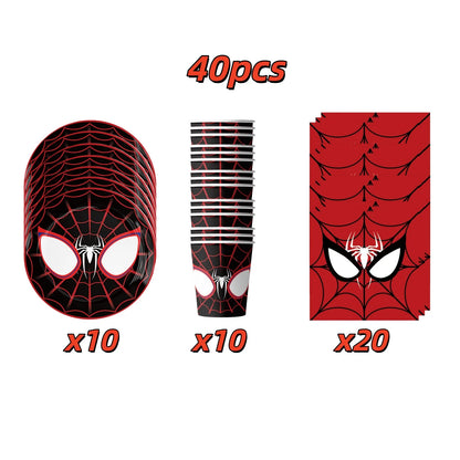 Spider Hero Birthday Party Supplies Set – Kids' Party Tableware Kit with Plates, Cups, Tablecloth, Backdrop, Balloons & Decorations