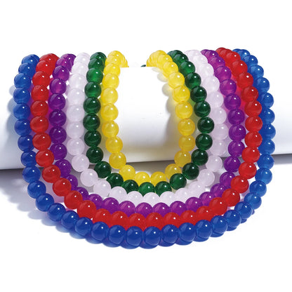 1 brin de perles de verre unies 6/8mm – Perles rondes intercalaires lâches pour la fabrication de bijoux DIY, bracelets faits main, colliers et accessoires d'artisanat