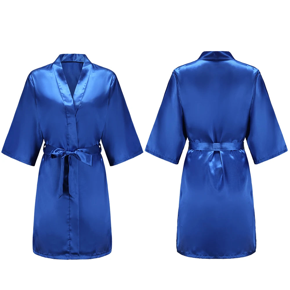 Bata de satén para mujer – Batín sedoso corto para dama de honor para la novia y fiesta de bodas | Kimono elegante para dormir