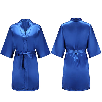 Bata de satén para mujer – Batín sedoso corto para dama de honor para la novia y fiesta de bodas | Kimono elegante para dormir