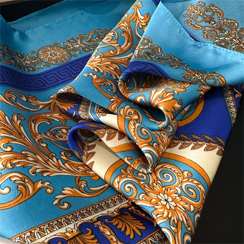 70x70CM Foulard en soie imprimé pour femme – Châle Pashmina carré tendance, tour de cou de luxe, bandeau et bandana décoratif