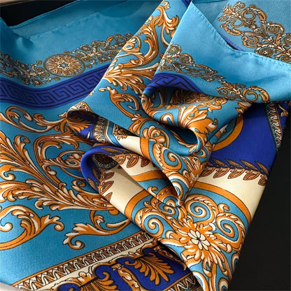 70x70CM Foulard en soie imprimé pour femme – Châle Pashmina carré tendance, tour de cou de luxe, bandeau et bandana décoratif