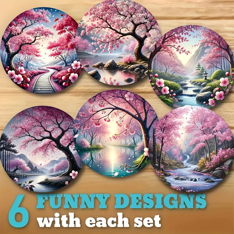 4/6PCS Wooden Coasters – Cherry Blossom, Kimono & Mount Fuji Japanese-Style Design Coffee Table Drink Mats for Home & Dining