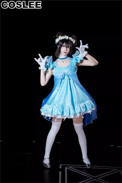 COSLEE LoveLive Aqours “The Dreaming Gate” Cosplay Costume – All Members Blue Singing Dress (Nozomi, Nico, Hanayo, Maki)