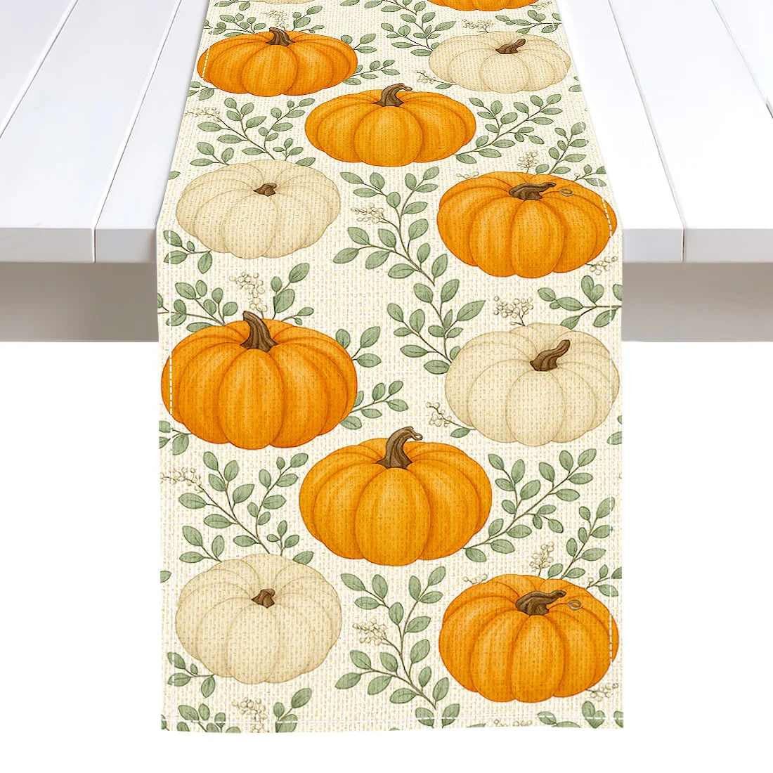 Autumn Pumpkin Illustration Table Runner – Durable Fall Table Decor for Weddings, Kitchen, Dining Room, Thanksgiving & Parties