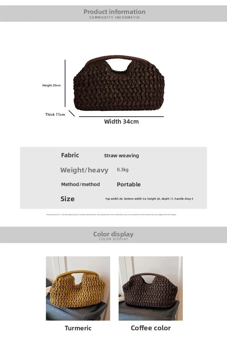 Bolso de playa de lujo de paja tejida para mujer - Bolso de mano de ratán de moda, Bolso de mano de verano para viajes, vacaciones, compras y salidas casuales, Bolso tejido a mano inspirado en el diseñador