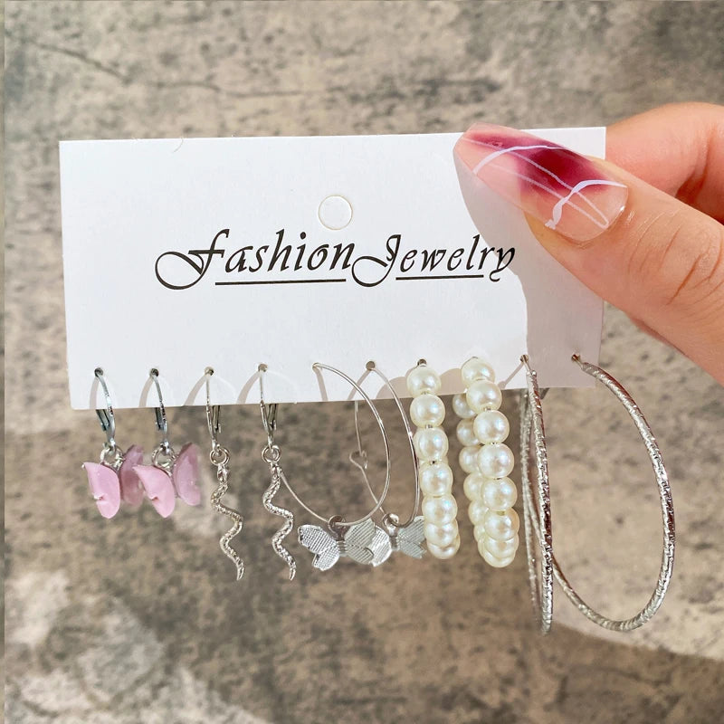 Boucles d'oreilles créoles dorées grand cercle pour femmes, ensemble bohème vintage, perle, cœur, zircon, clous, bijoux cadeau
