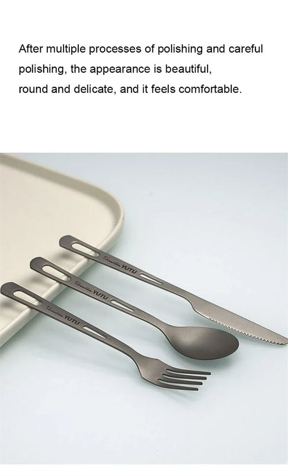 Juego de cubiertos de titanio puro – Juego portátil de cuchillo, tenedor, cuchara y palillos para acampar, hacer senderismo, comer al aire libre, pícnic y uso diario