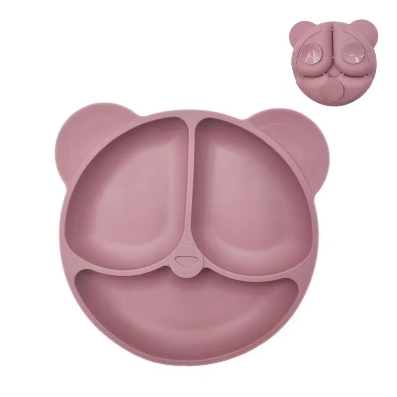 Assiette à ventouse en silicone pour bébé – Assiette repas sourire pour tout-petits avec compartiments, vaisselle pour enfants sans BPA