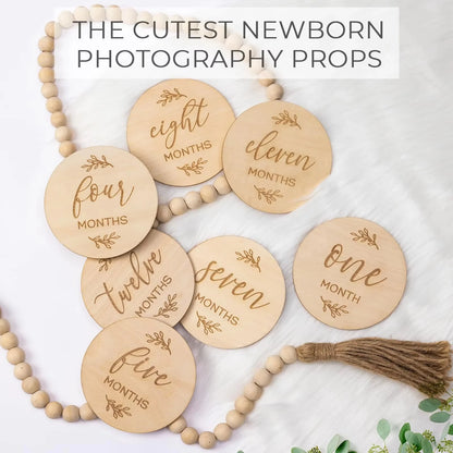 7PCS Newborn Milestone Wooden Cards – Baby Monthly Growth Announcement Props, Baby Shower Gift for Boys & Girls, Pregnancy Photography Accessories for First Year Memories & Photo Sessions