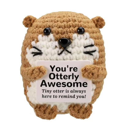 Cute Positive Crochet Cat Doll – Emotional Support Pineapple Desktop Ornament, Inspirational Gift for Women & Cat Lovers