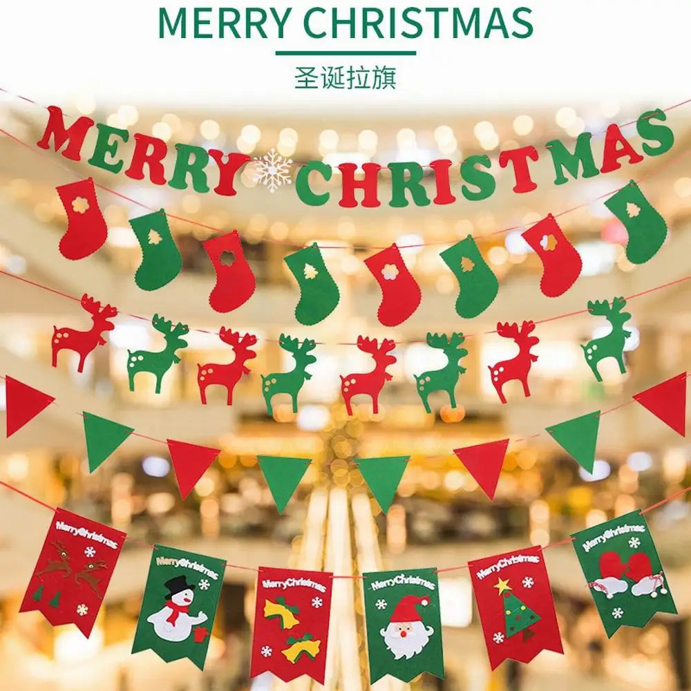 Felt Merry Christmas Banner – Santa Claus Xmas Flag Decoration for Home, Noel Holiday Party & New Year Decor
