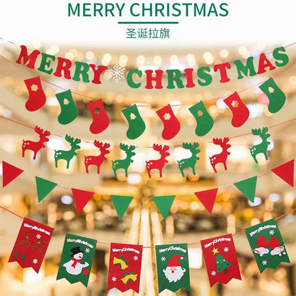 Felt Merry Christmas Banner – Santa Claus Xmas Flag Decoration for Home, Noel Holiday Party & New Year Decor